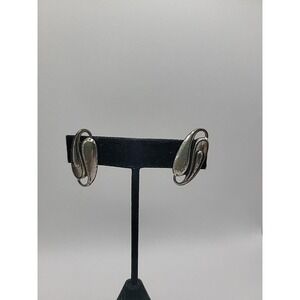 Vintage 925 Sterling Silver Abstract Clip On Earrings Moderist Jewelry